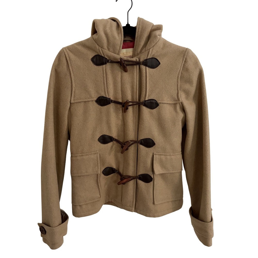 Hollister Wool Blend Toggle Duffle Coat Hooded Tan Women’s Medium